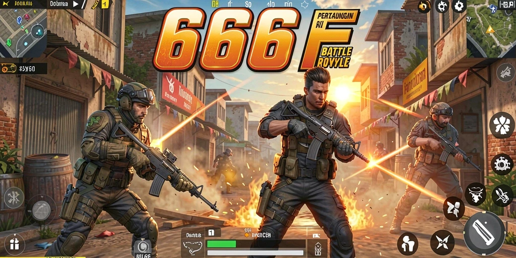 Tangkapan layar utama 666F menampilkan aksi mendebarkan dalam Battle Royale.