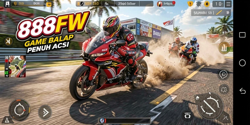 Gameplay mendebarkan dari 888FW dengan balapan motor.