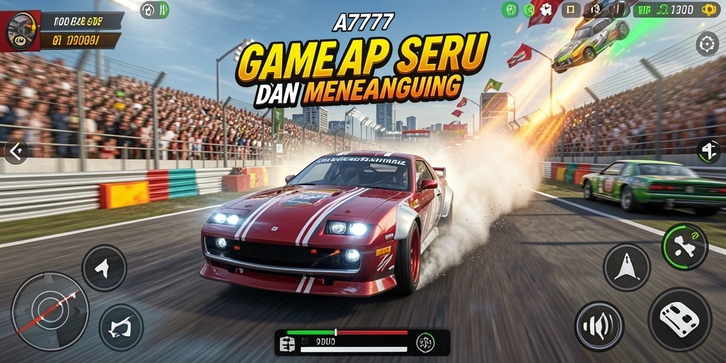 Tangkapan layar A7777 menampilkan aksi balapan yang mendebarkan dan mobil cepat.