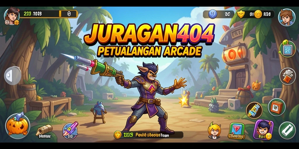 Tampilan gameplay JURAGAN404 yang penuh aksi dan warna.