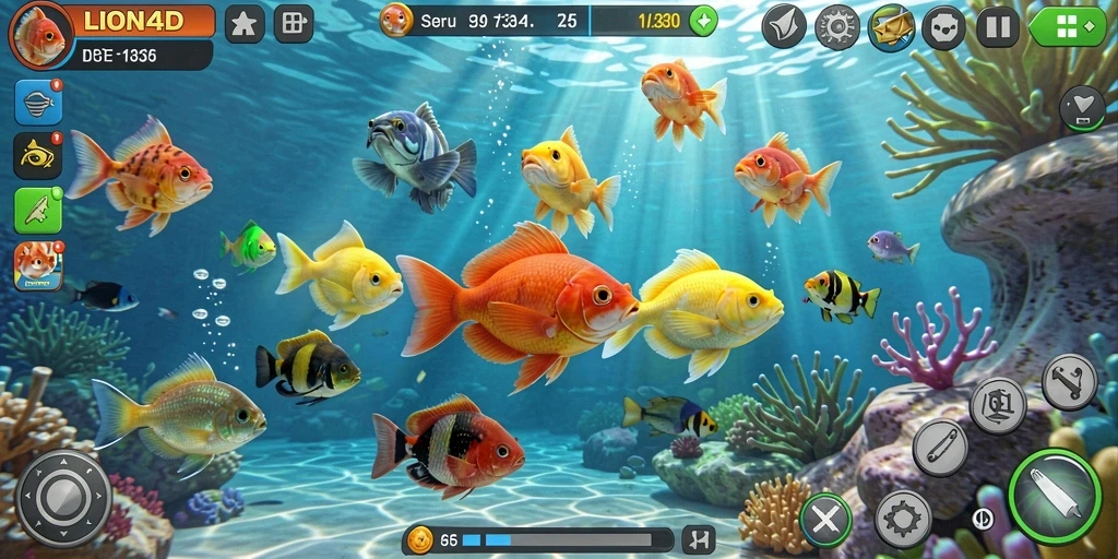 Screenshot menunjukkan aksi menembak ikan dalam LION4D dengan grafis yang menarik.