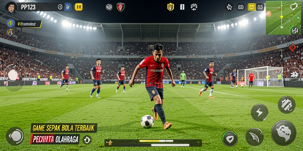 Gameplay intens PP123 dengan aksi sepak bola yang mendebarkan.