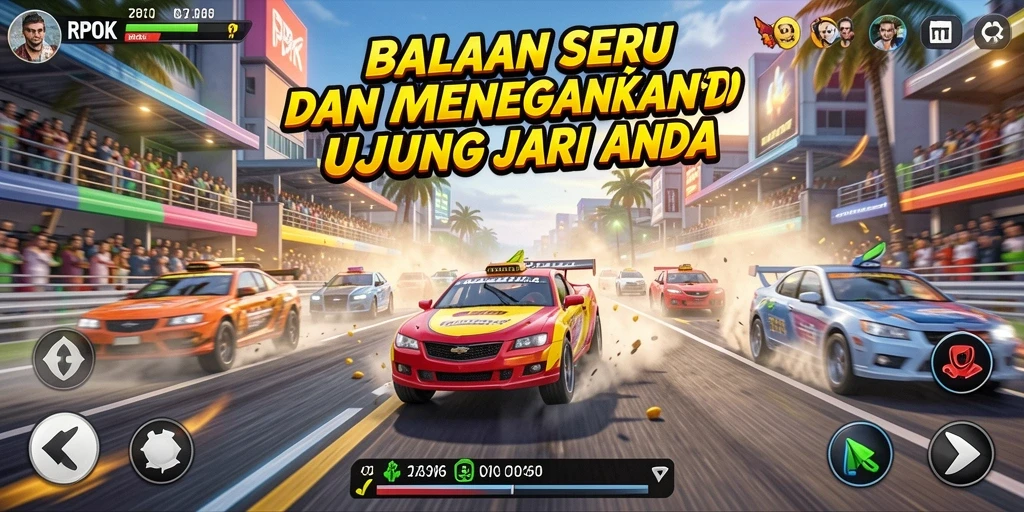 Tangkapan layar menampilkan gameplay balapan yang mendebarkan di RPOK.