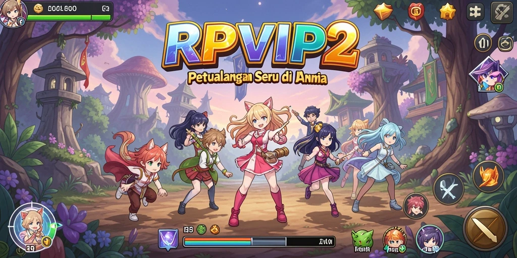 Screenshot gameplay RPVIP2 menampilkan aksi dan karakter anime yang menawan.