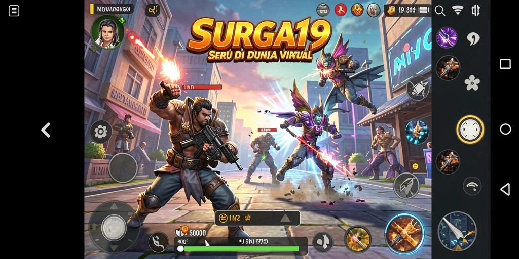 Tampilan gameplay pertarungan seru di SURGA19 dengan karakter dinamis.
