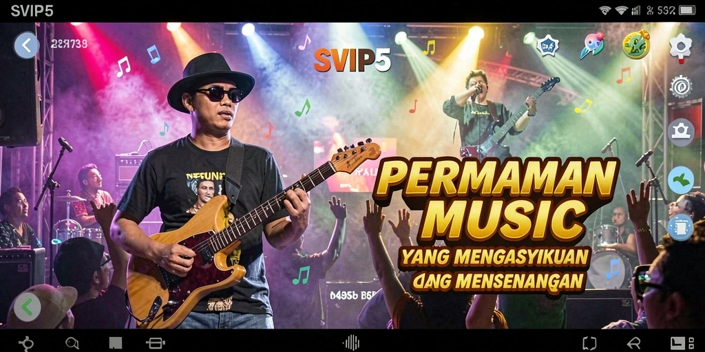 Tampilan gameplay SVIP5 dengan musik yang menyenangkan dan interaksi menarik.