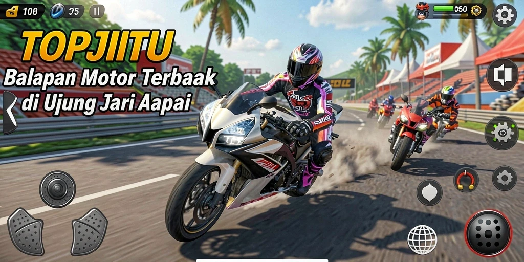Tangkapan layar gameplay seru di TOPJITU saat balapan motor.